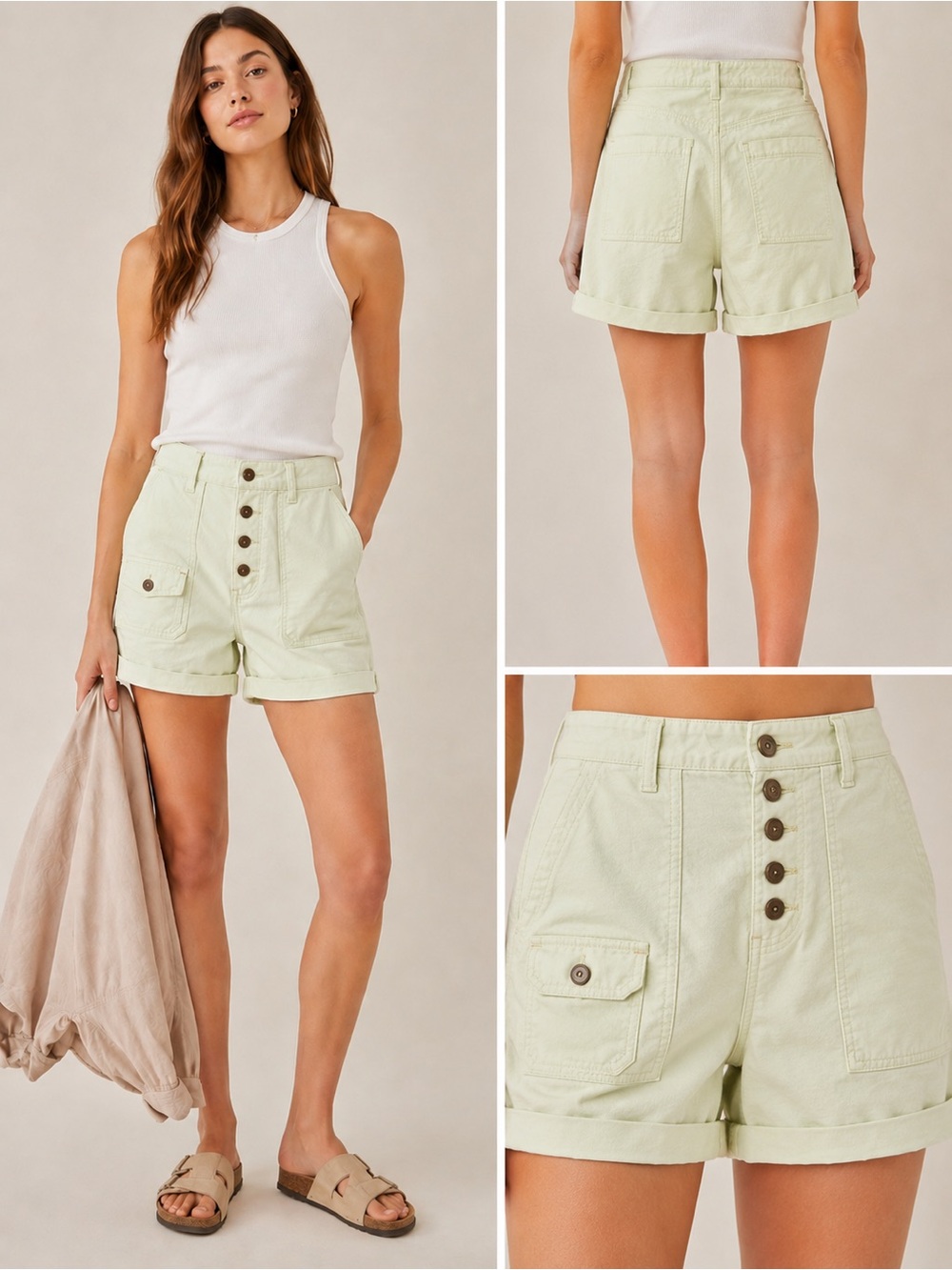 Anthropologie Pilcro The Wanderer Utility Shorts Size 28 Pale Yellow-Green